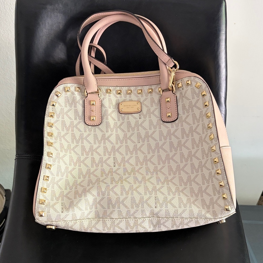 Michael Kors Blush Pink Logo Studded Dome Satchel